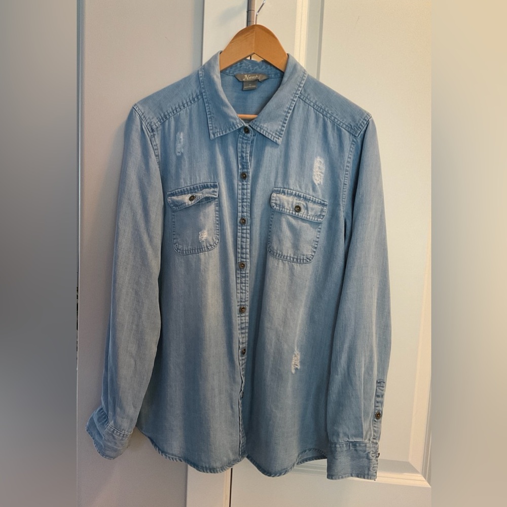 Distressed Light Blue Jeans Shirt
